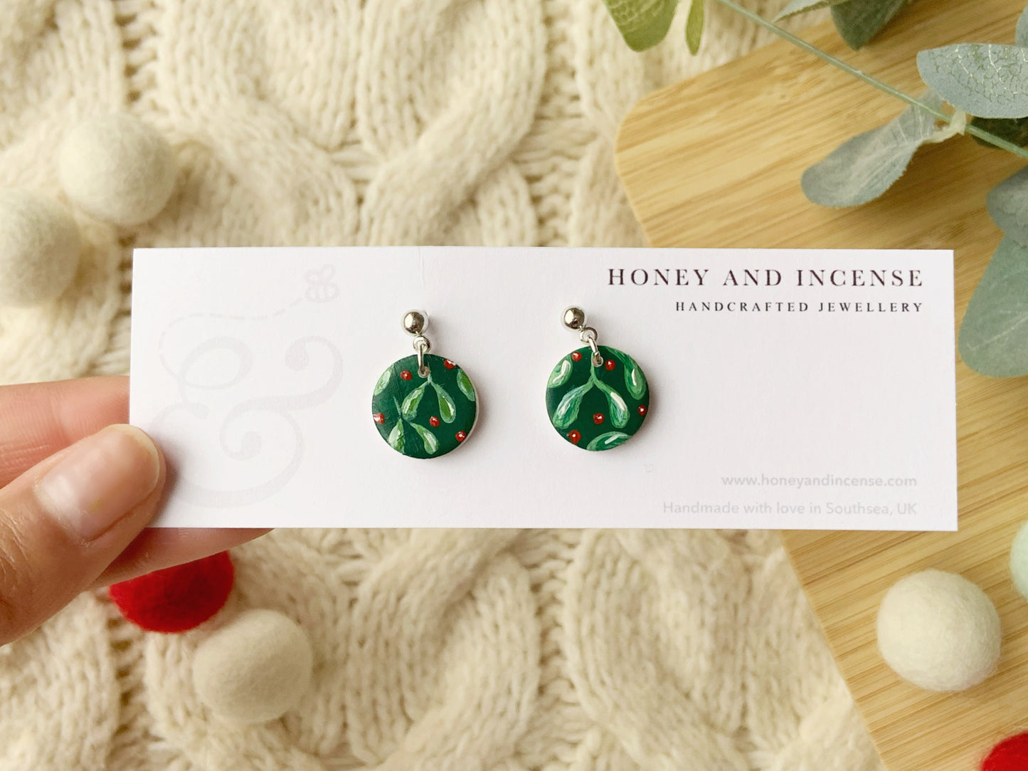 Mistletoe Painted Earrings