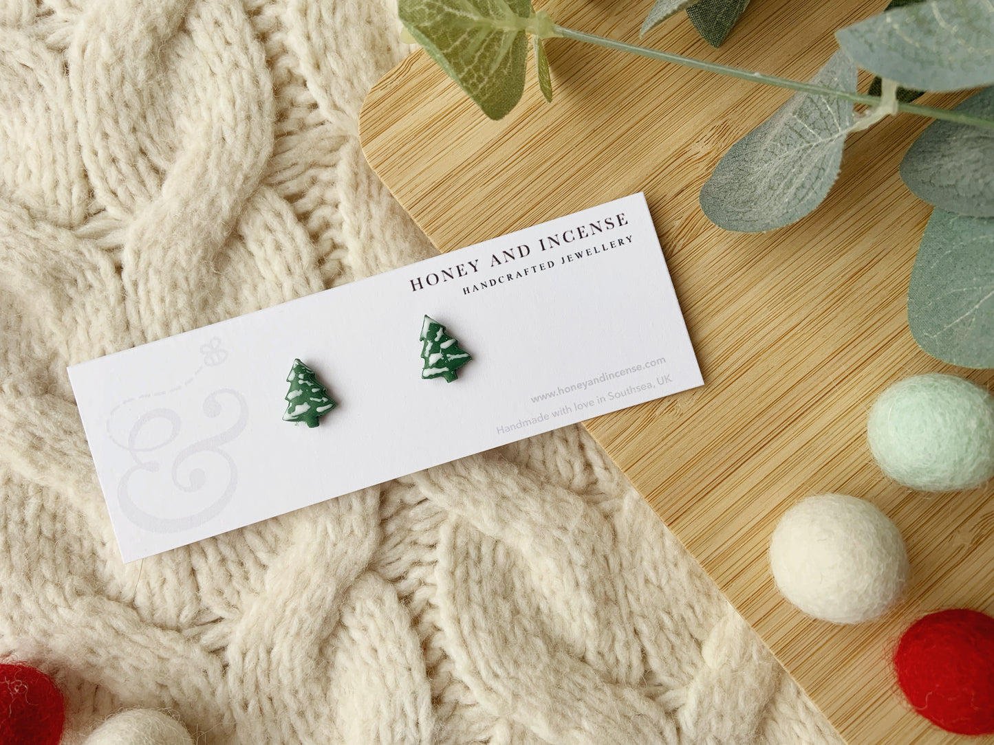 Snowy Christmas Tree Studs