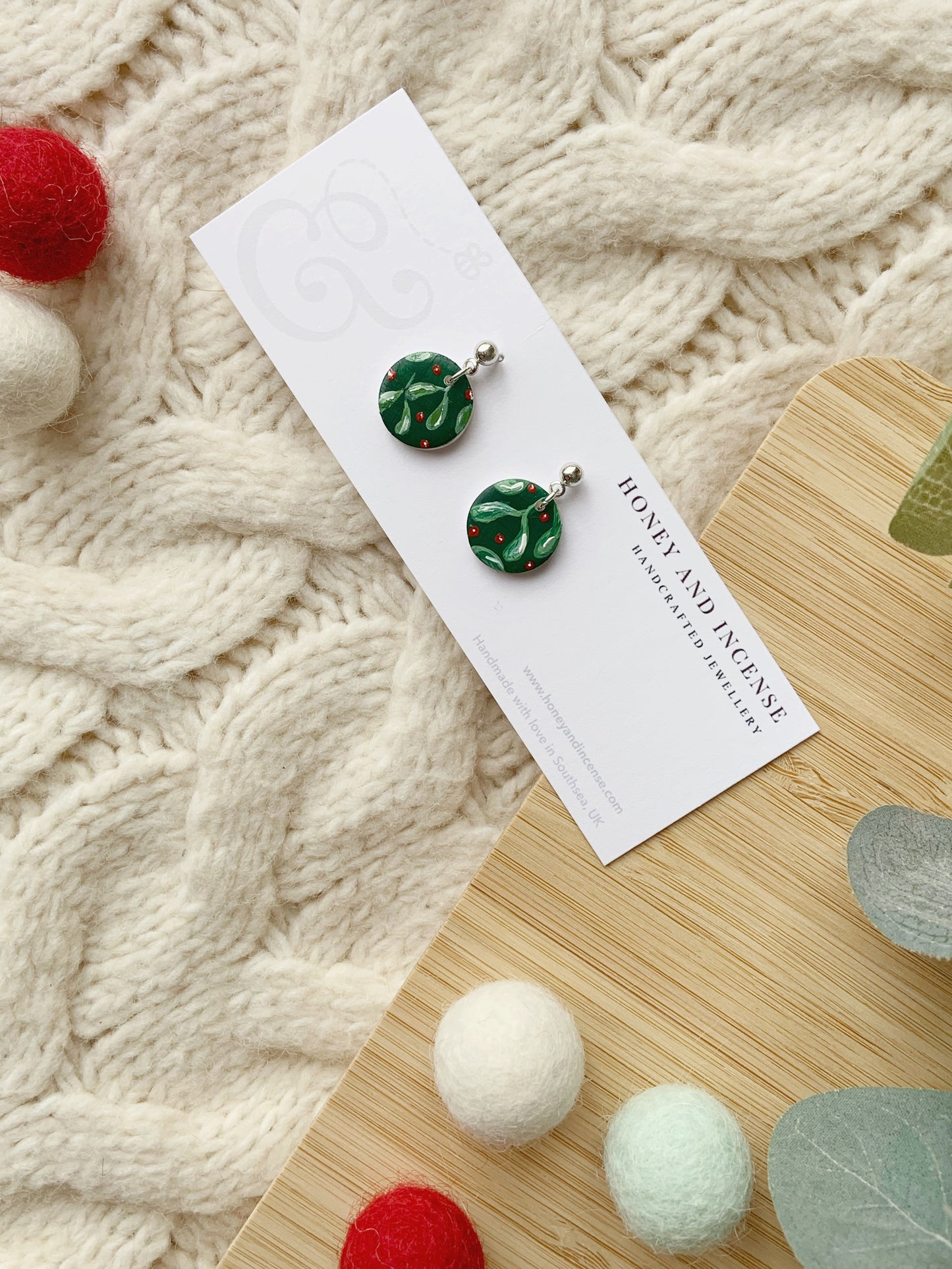 Mistletoe Painted Earrings
