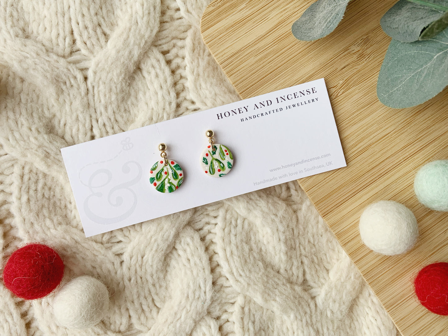 Mistletoe Painted Earrings