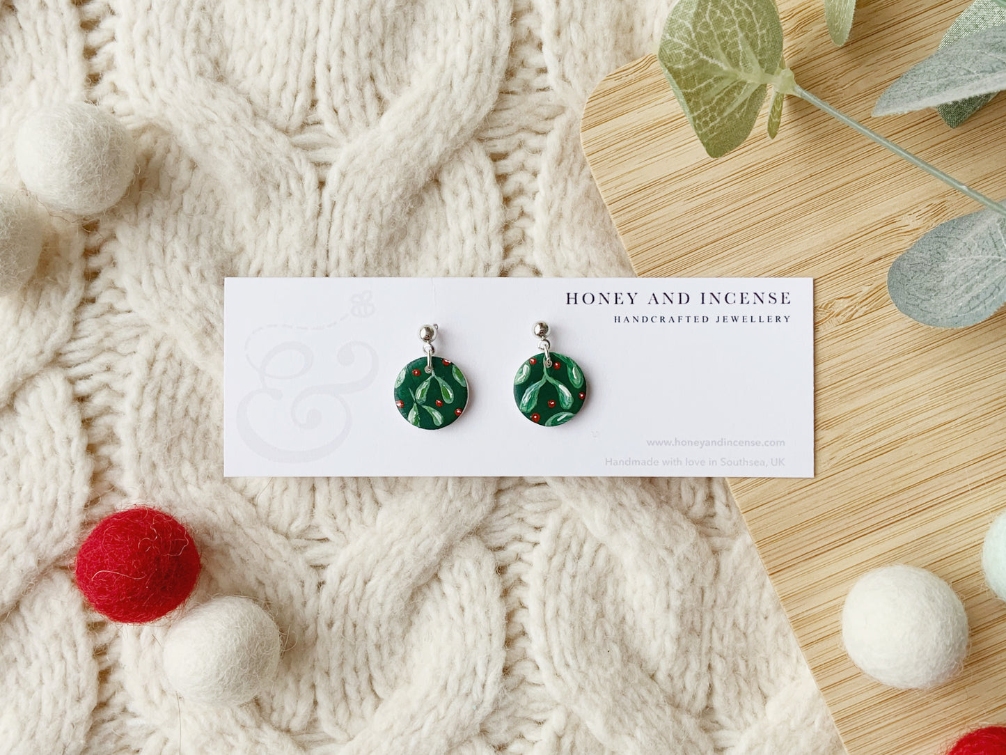 Mistletoe Painted Earrings