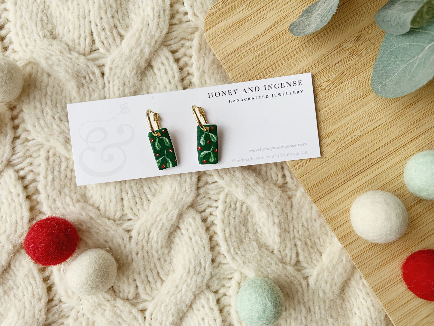 Mistletoe Painted Earrings