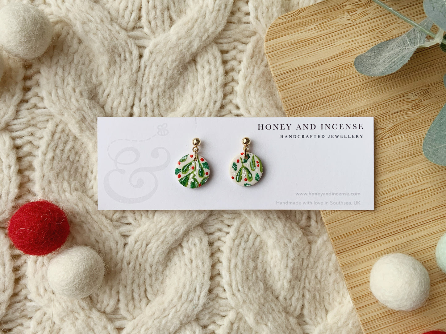 Mistletoe Painted Earrings