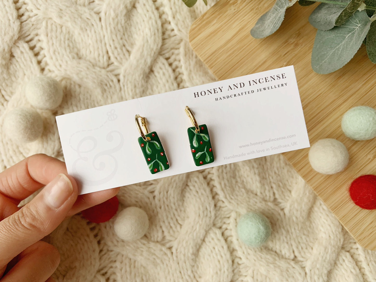 Mistletoe Painted Earrings