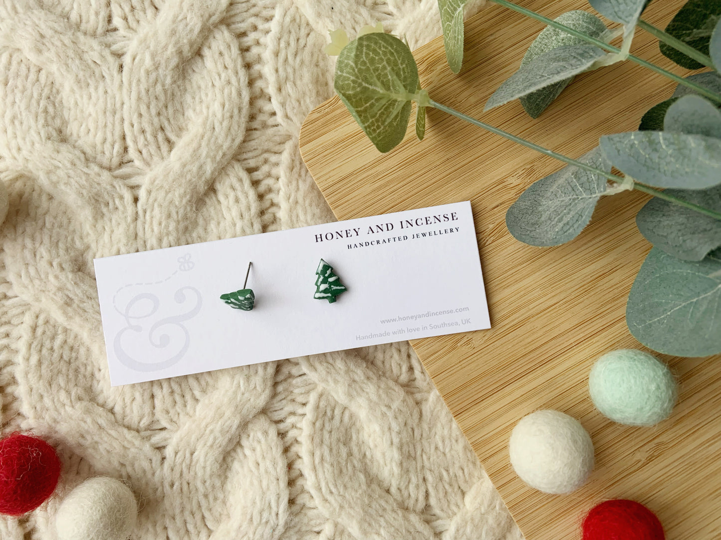 Snowy Christmas Tree Studs
