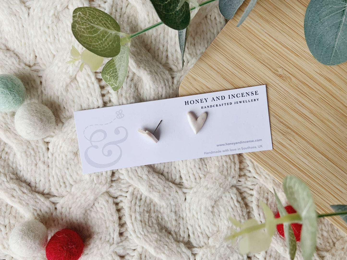 Pearl White Heart Studs