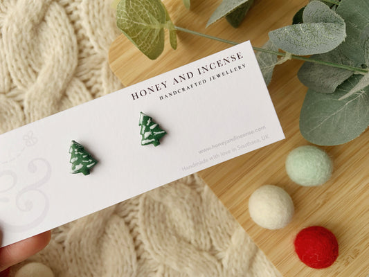 Snowy Christmas Tree Studs