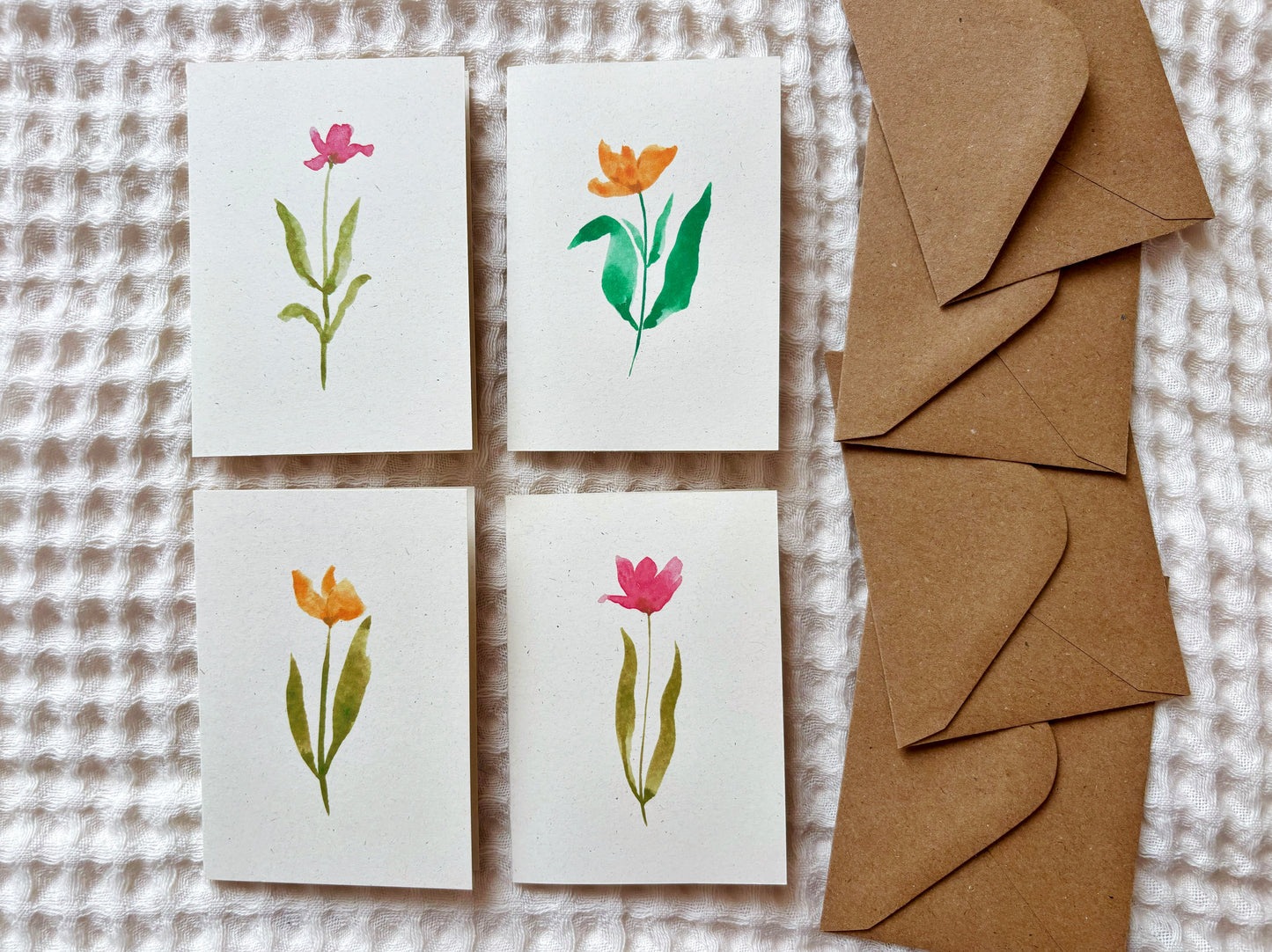 4 Mini Watercolour Flower Eco Greetings Cards