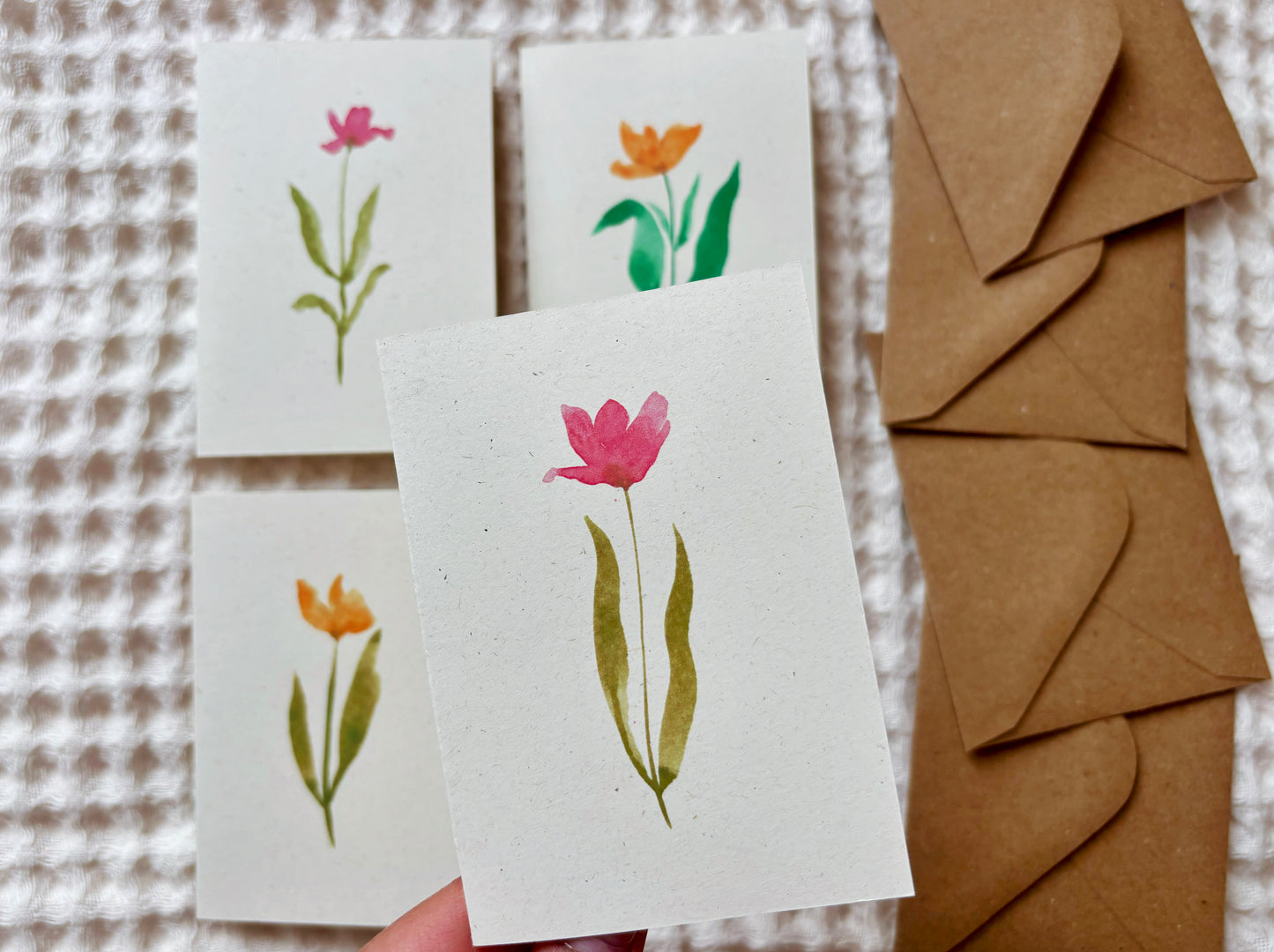 4 Mini Watercolour Flower Eco Greetings Cards