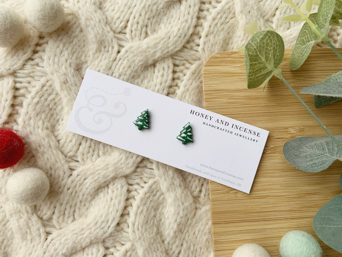 Snowy Christmas Tree Studs