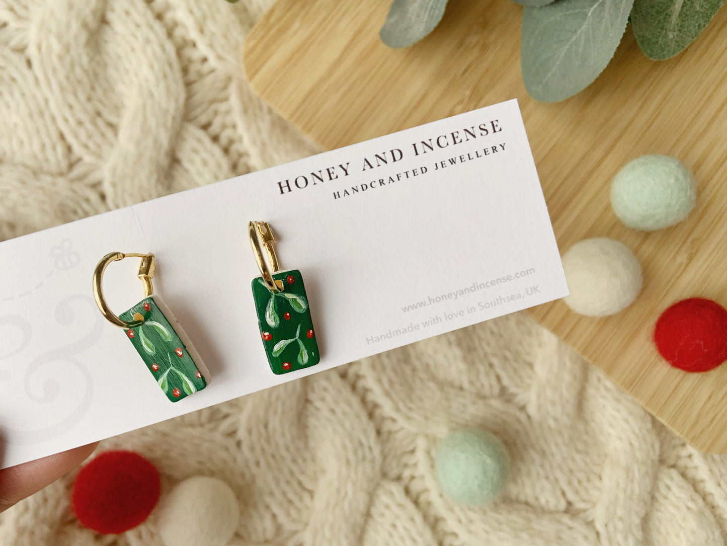 Mistletoe Painted Earrings