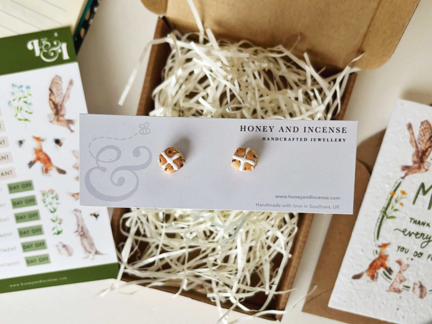 Hot Cross Bun Stud Earrings