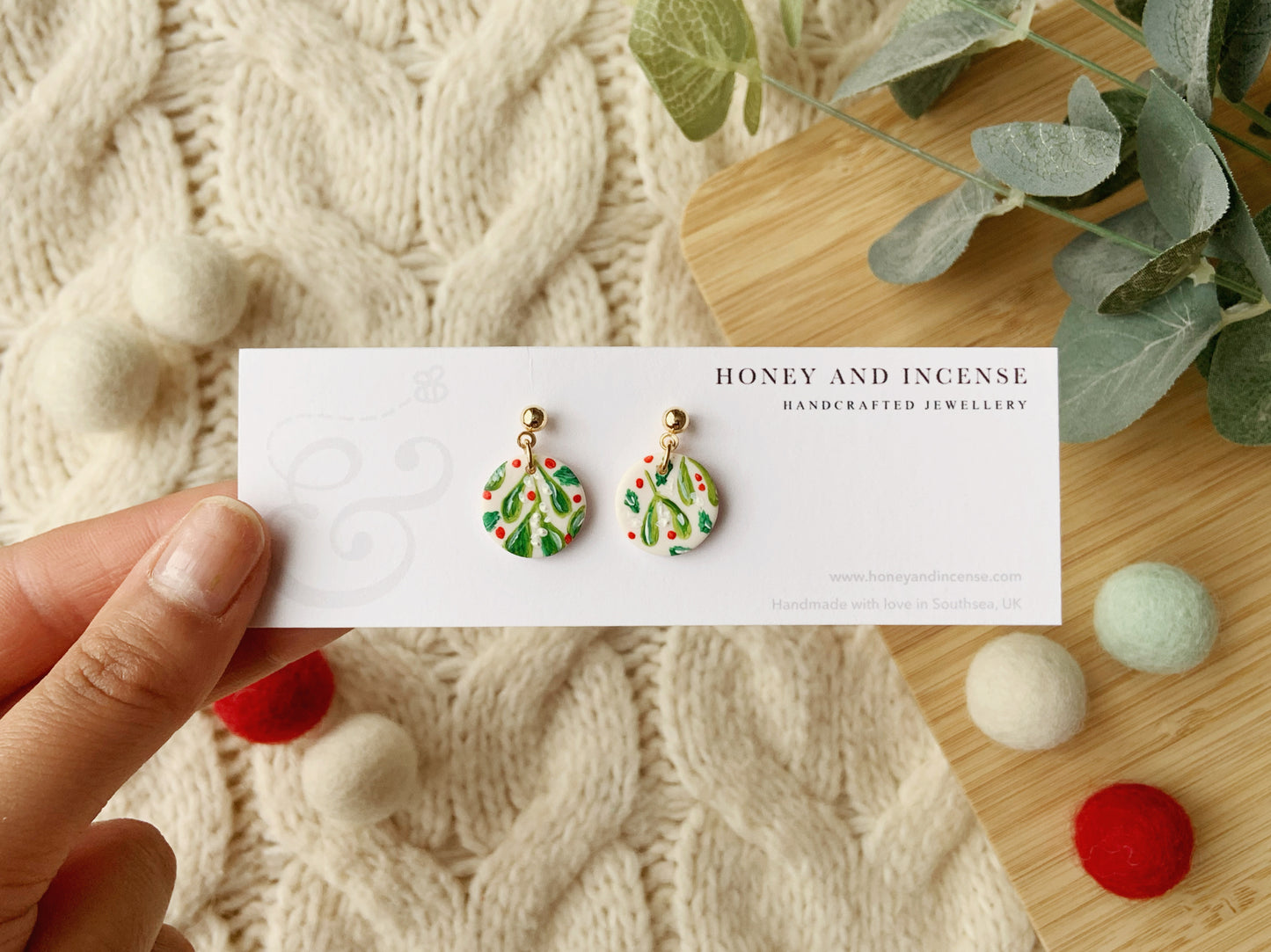 Mistletoe Painted Earrings