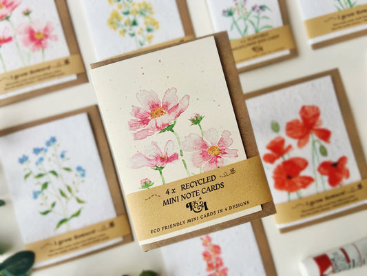 4 Floral Mini Recycled Greetings Cards