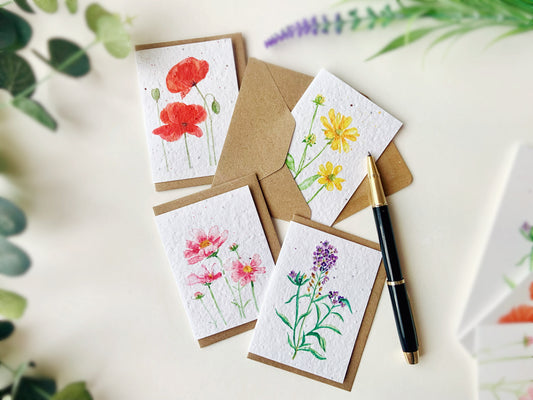 4 Floral Mini Plantable Greetings Cards