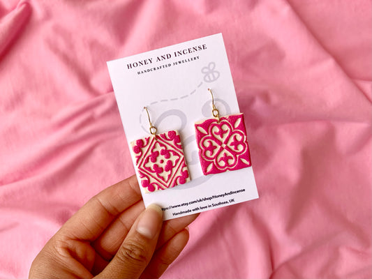 Pink Tile Earrings