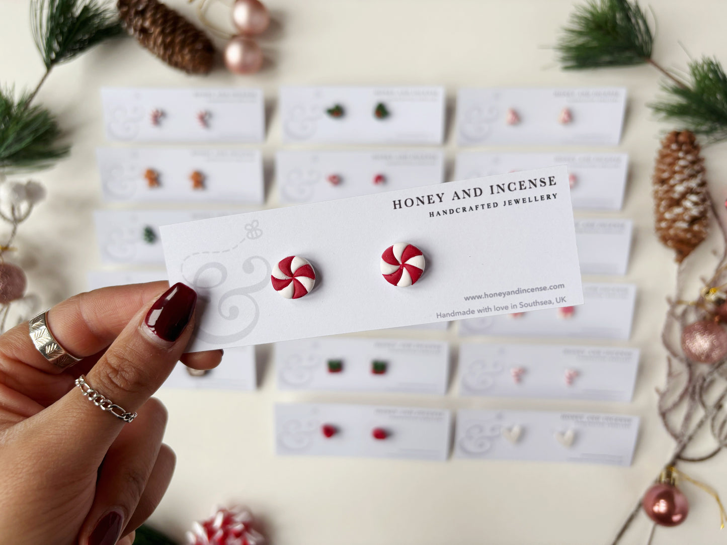 Peppermint Candy polymer clay studs