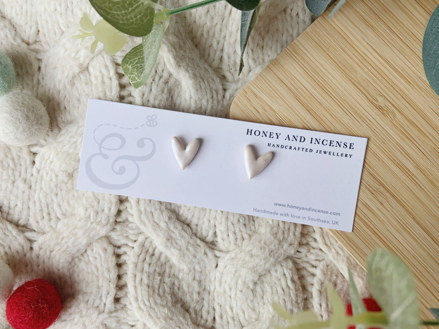 Pearl White Heart Studs