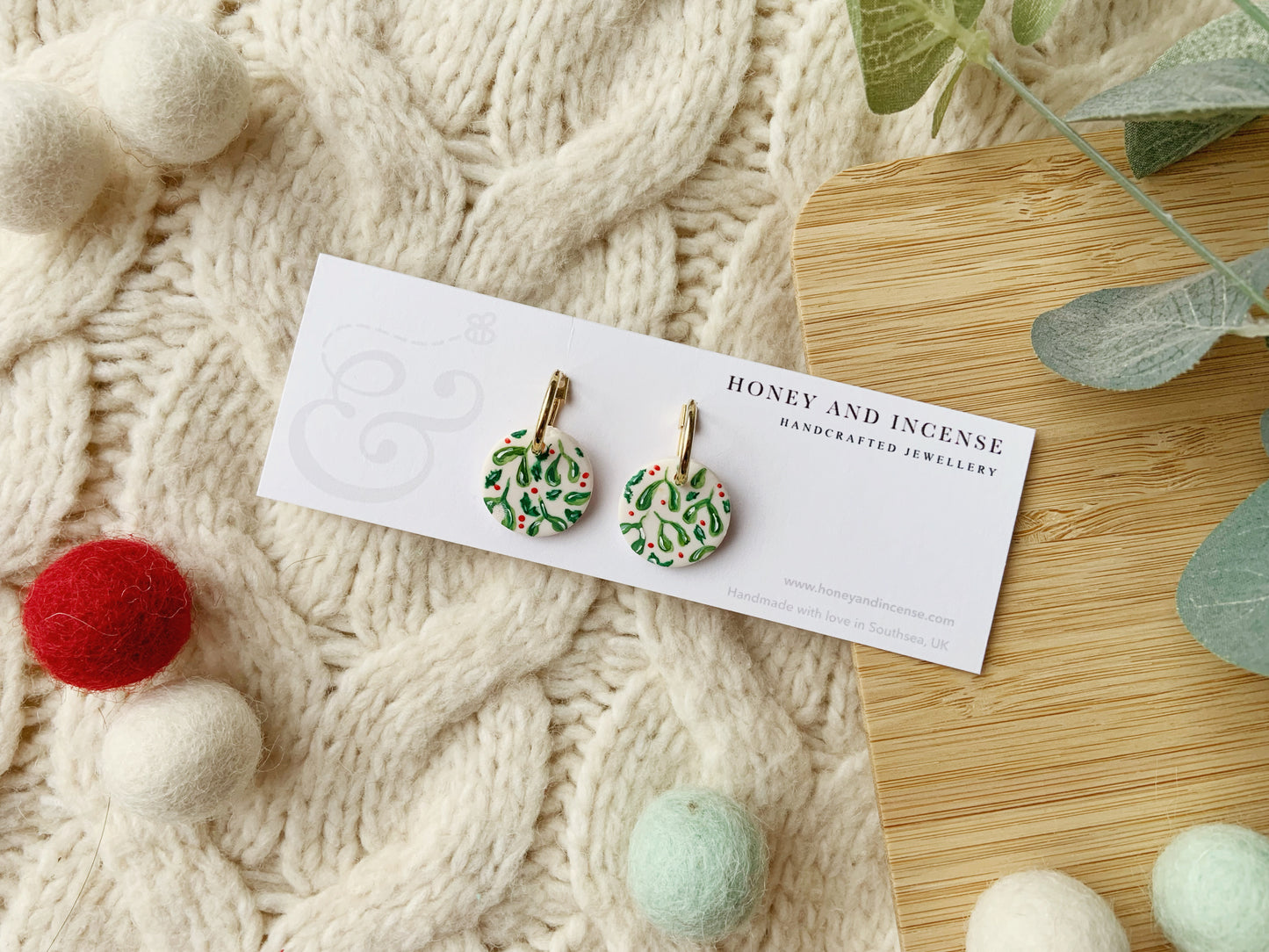 Mistletoe Painted Earrings