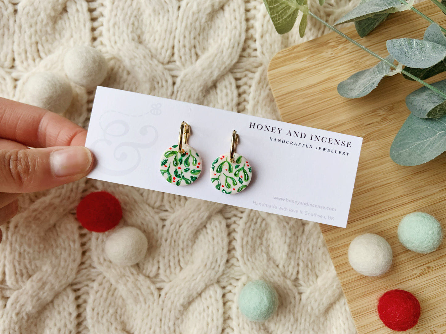 Mistletoe Painted Earrings