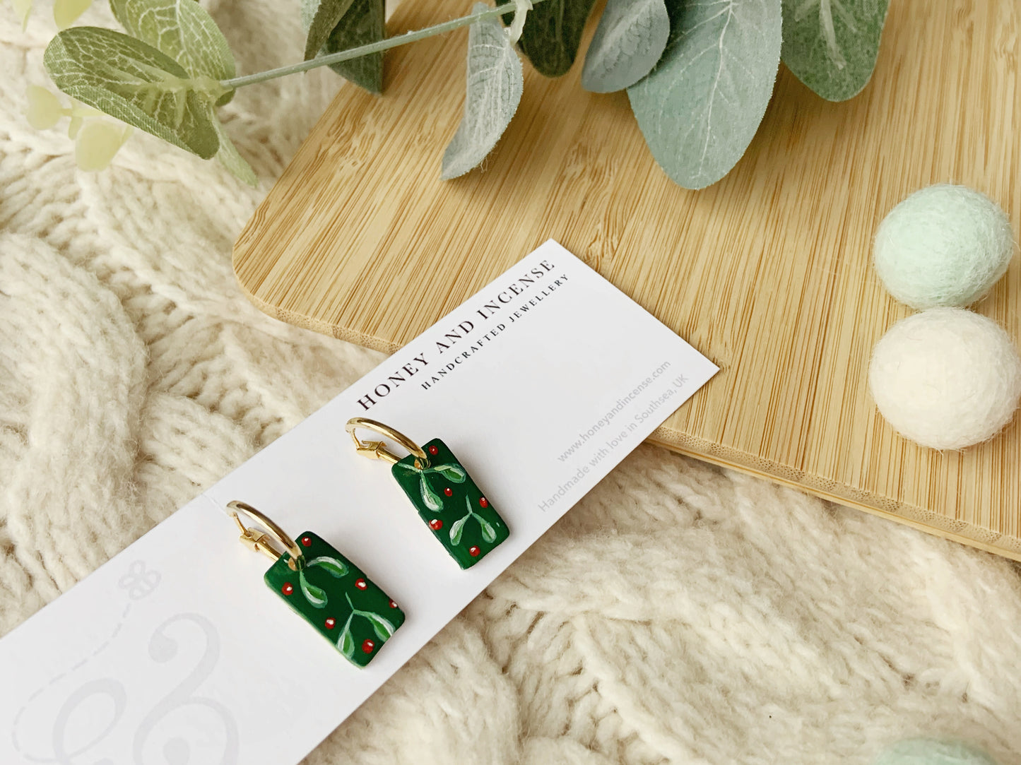 Mistletoe Painted Earrings