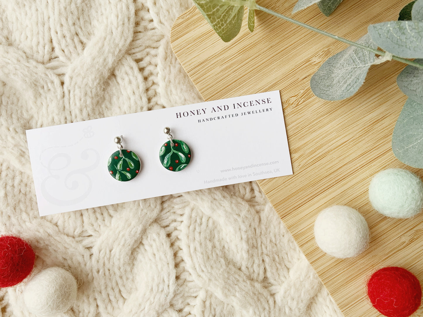 Mistletoe Painted Earrings