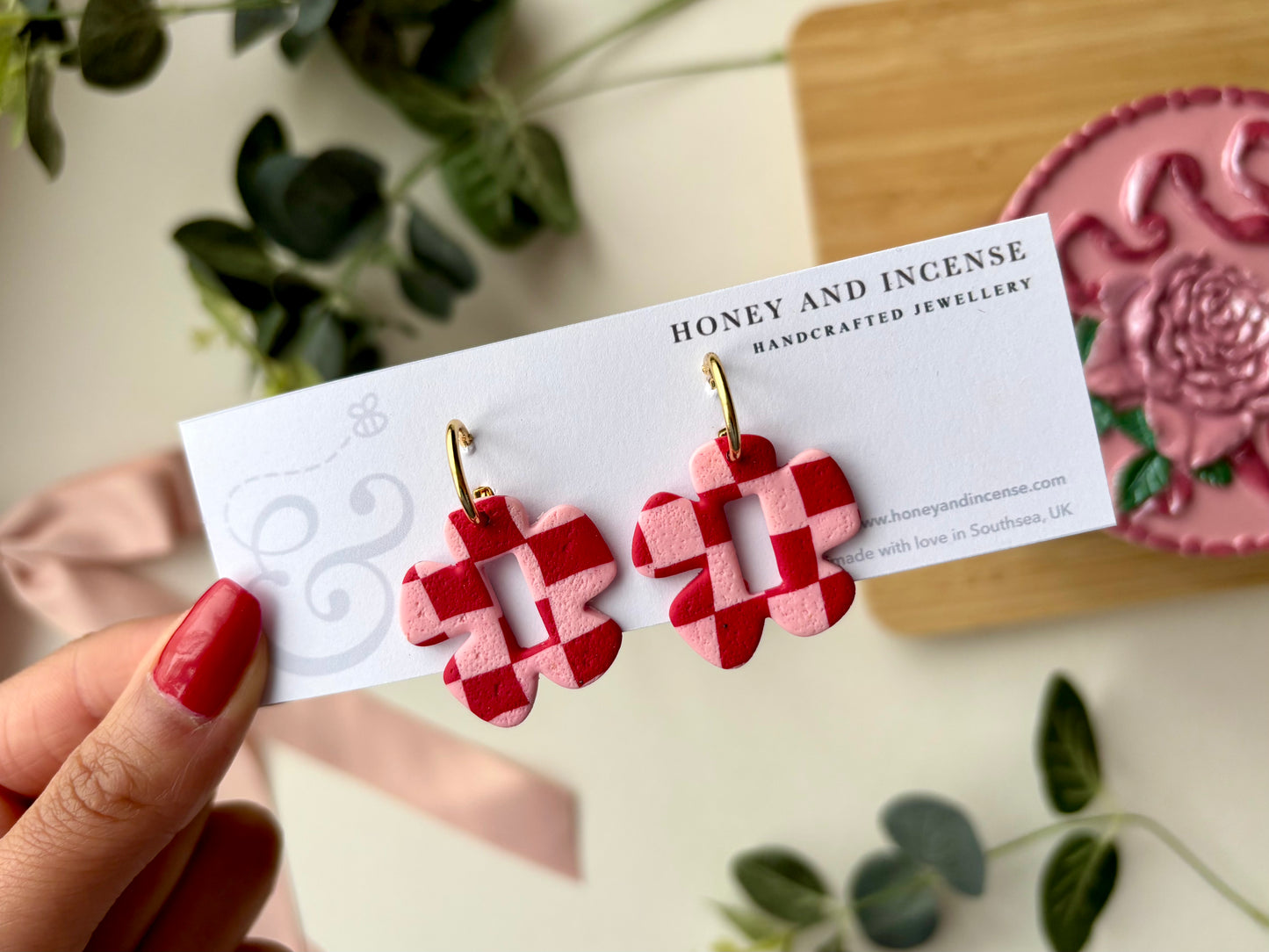 Pink & Red Flower Huggie Hoops