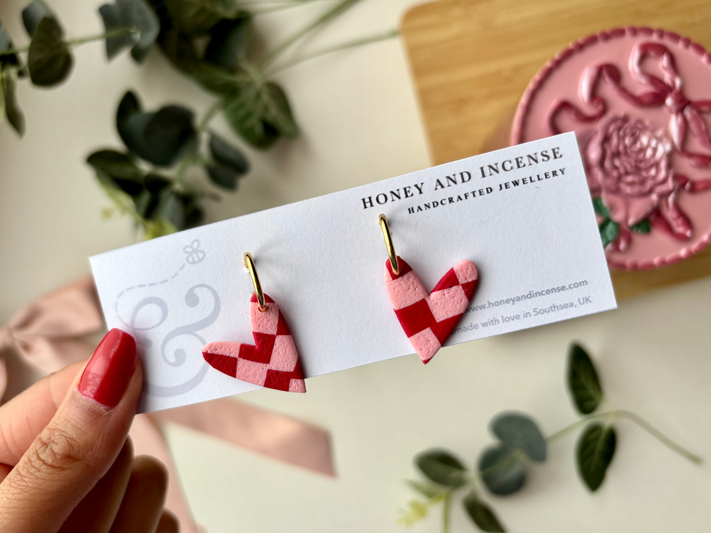 Pink & Red Heart Huggie Hoops