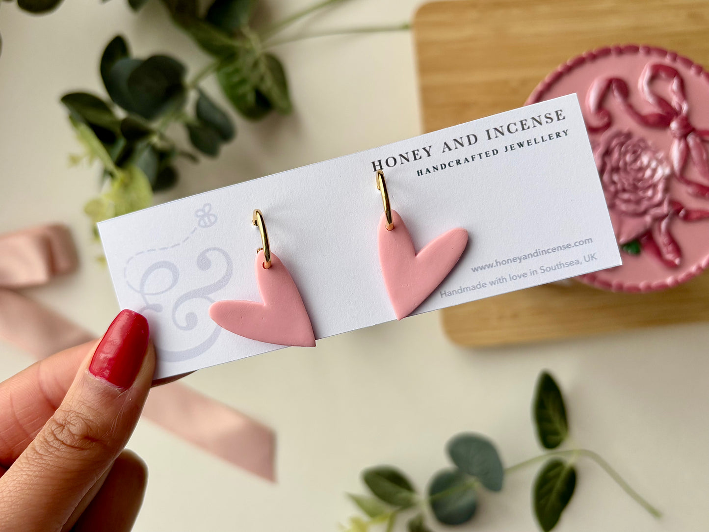 Pink & Red Heart Huggie Hoops