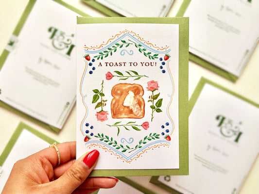 Toast Pun Greetings Card, reading "A toast to you!"