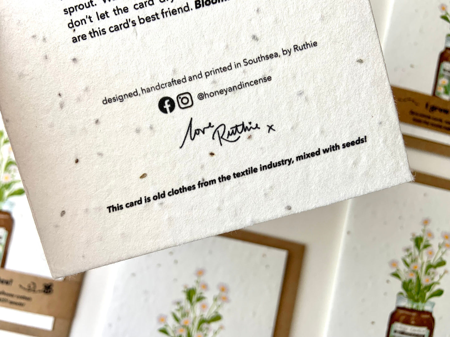 daisy seed plantable greetings card, back