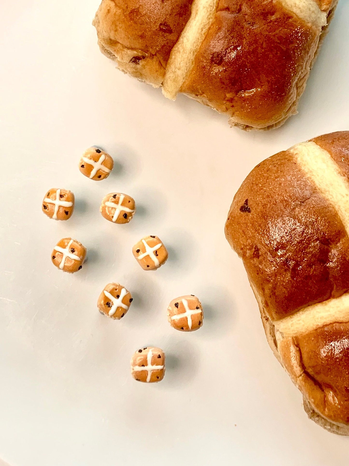 mini hot cross bun stud earrings polymer clay