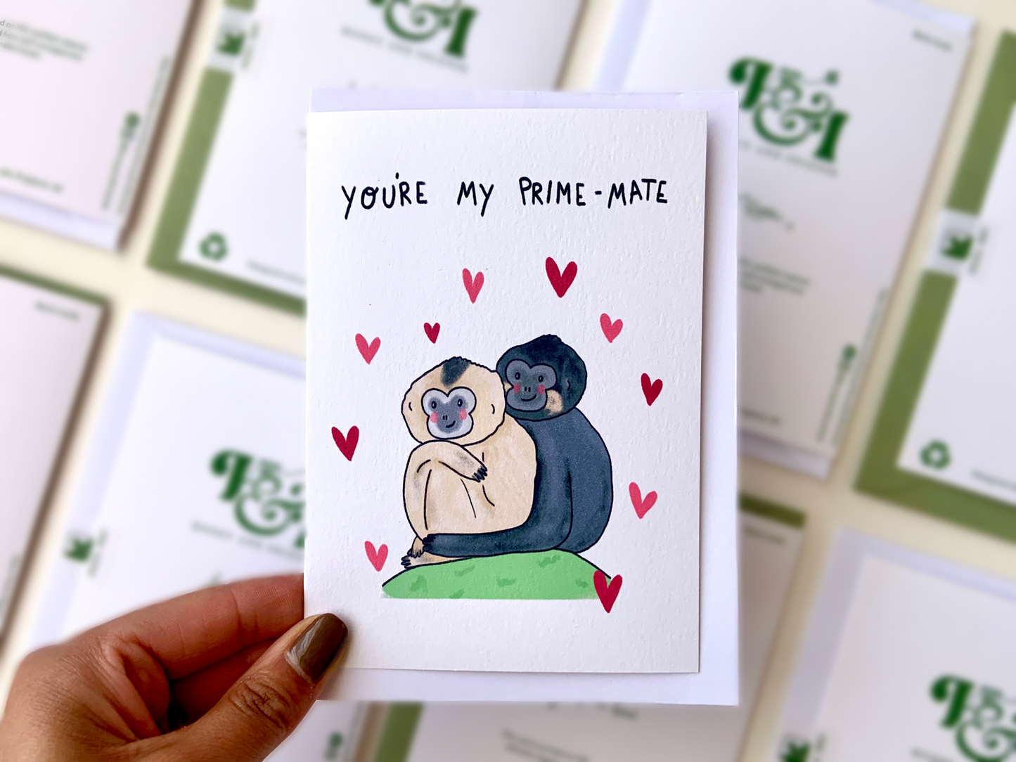 Prime-Mate, Monkey Pun Greetings Card, Cheeky Monkey Valentines Card