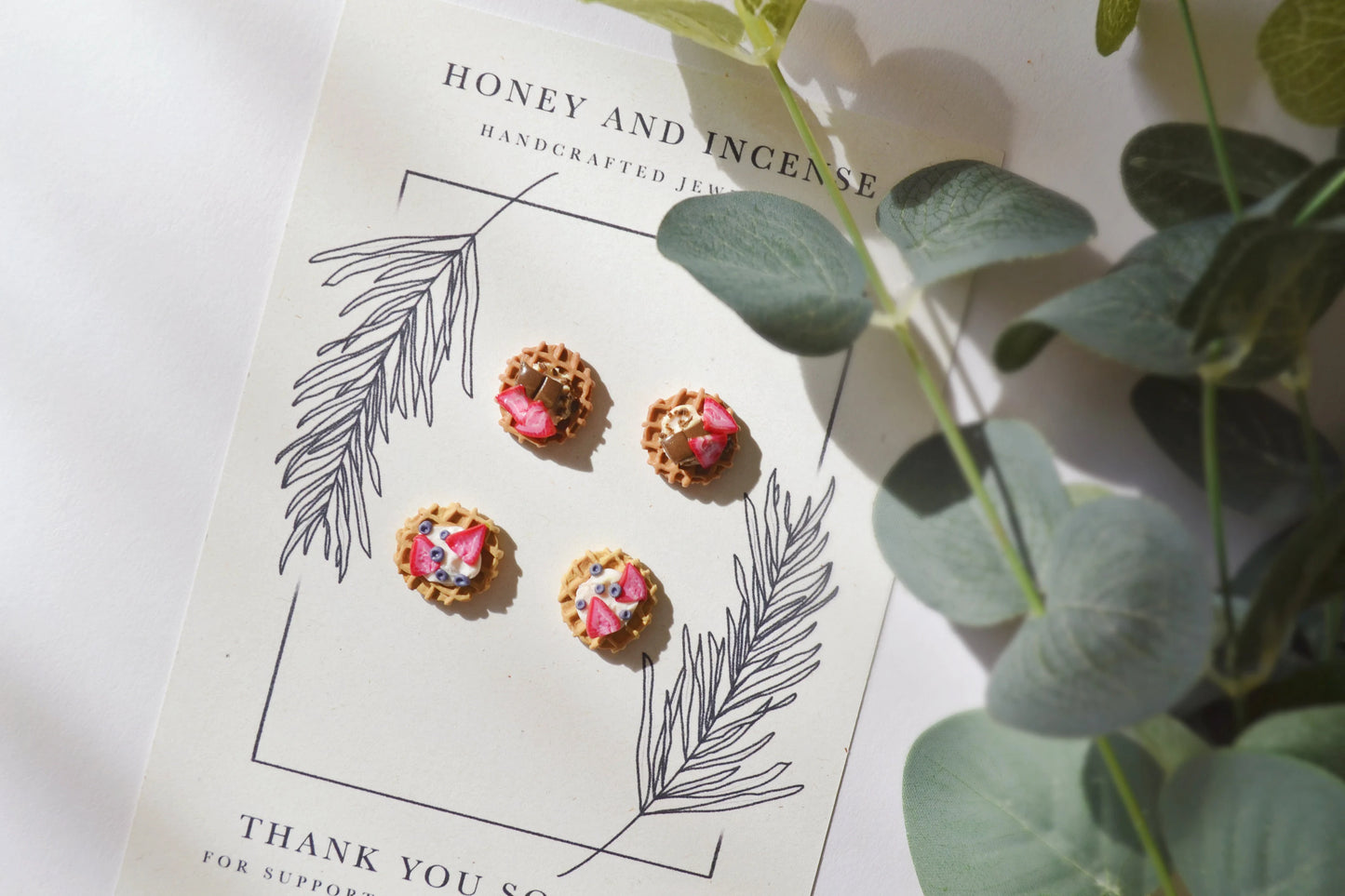 waffle polymer clay earrings, doll house waffle stud earrings