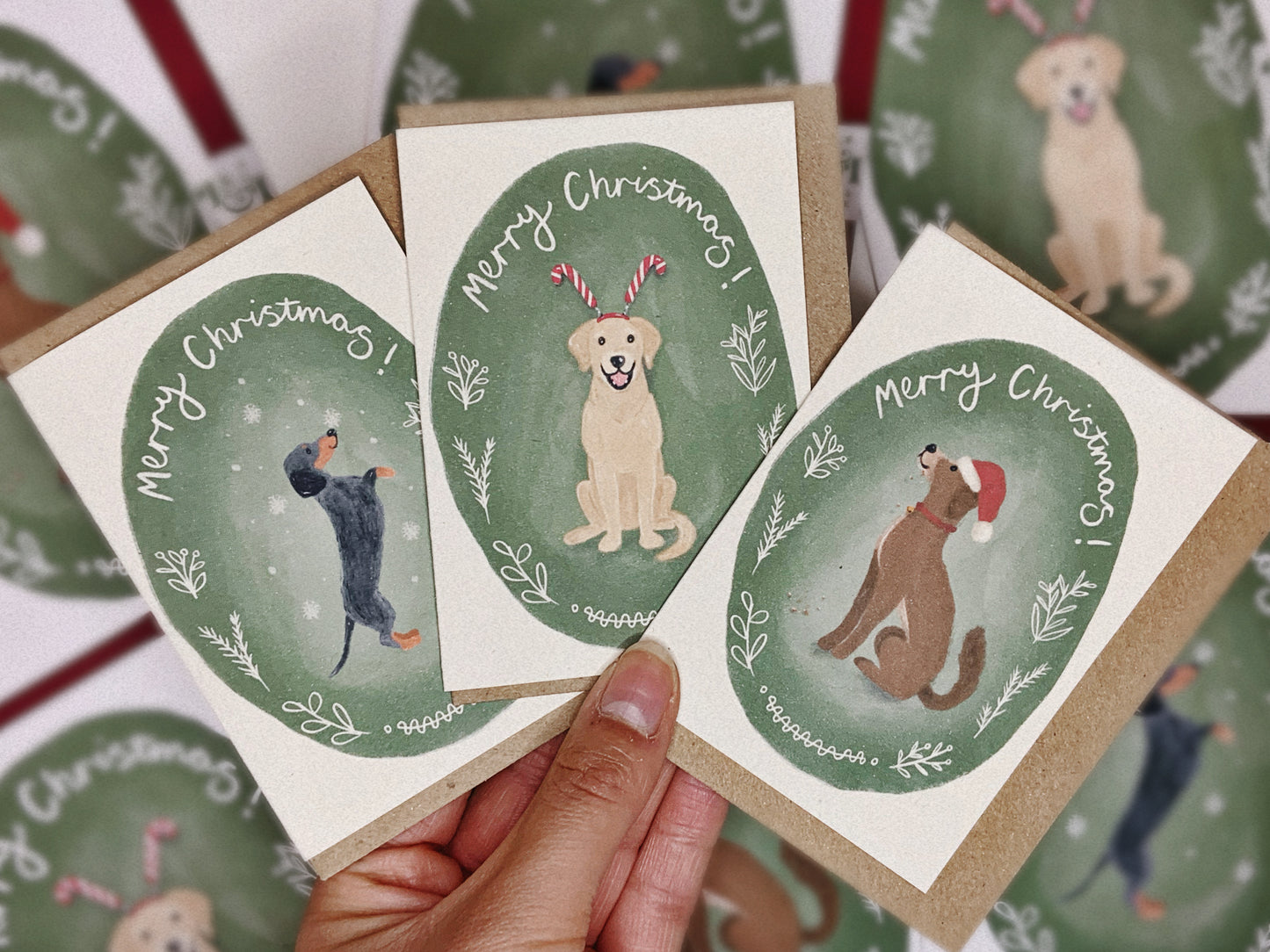 5 Mini Recycled Dog Christmas Cards