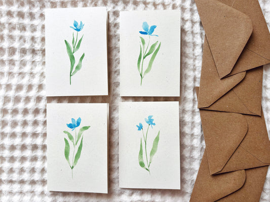 4 Mini Watercolour Flower Eco Greetings Cards