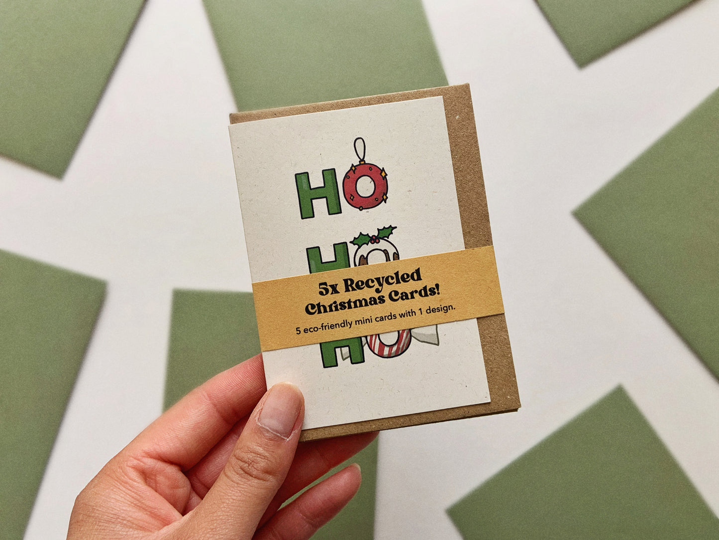 5 Mini Recycled Ho Ho Ho Cards