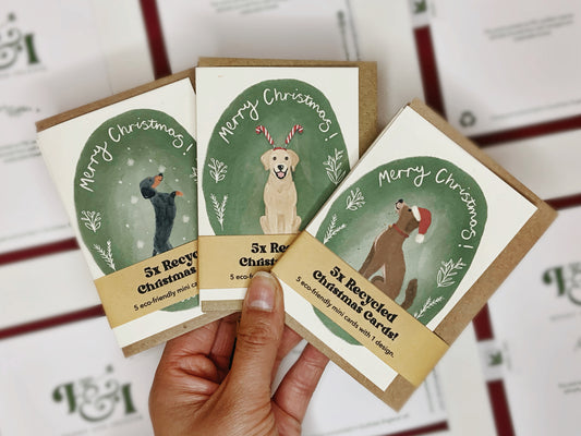 5 Mini Recycled Dog Christmas Cards