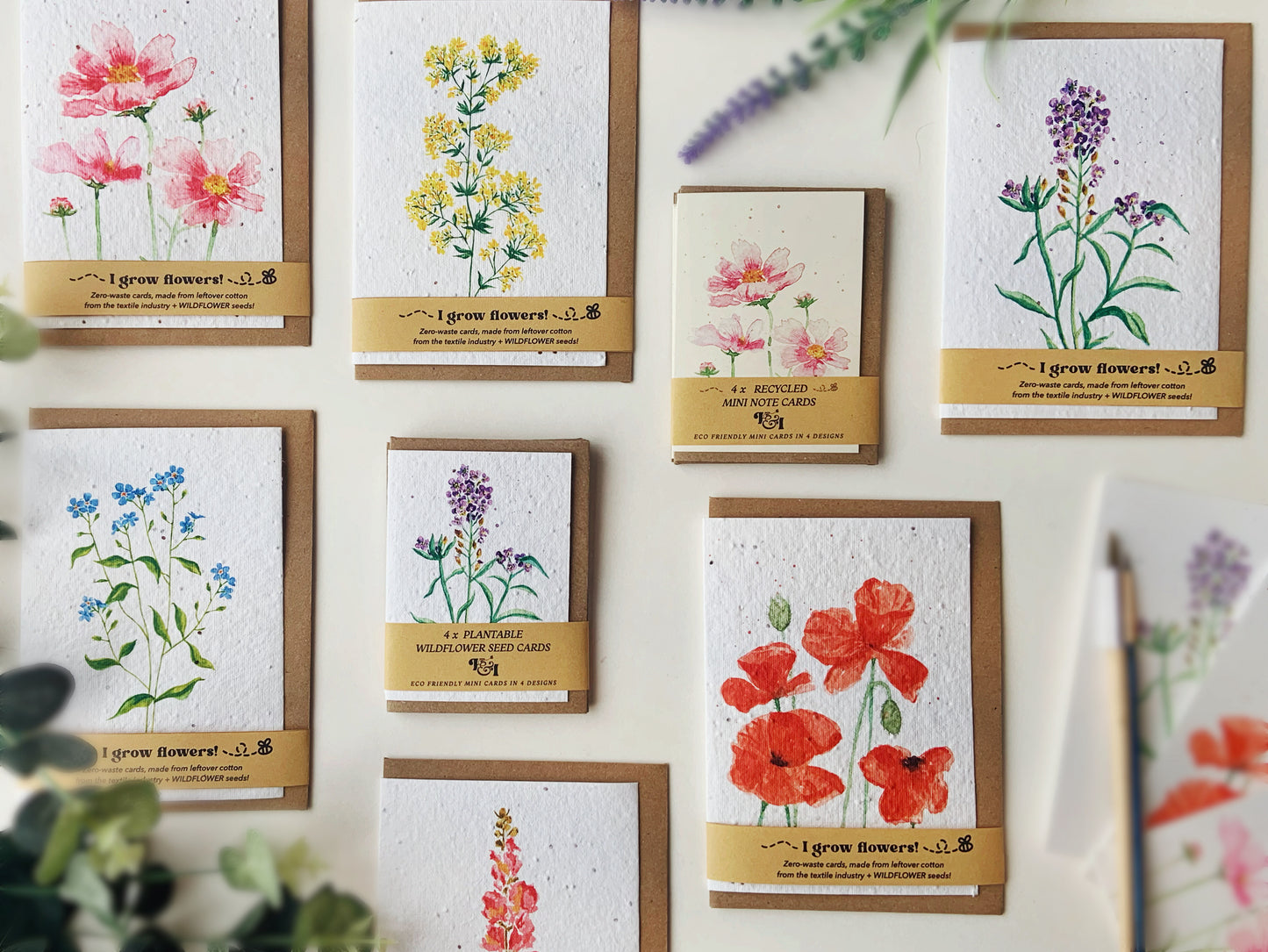 4 Floral Mini Recycled Greetings Cards