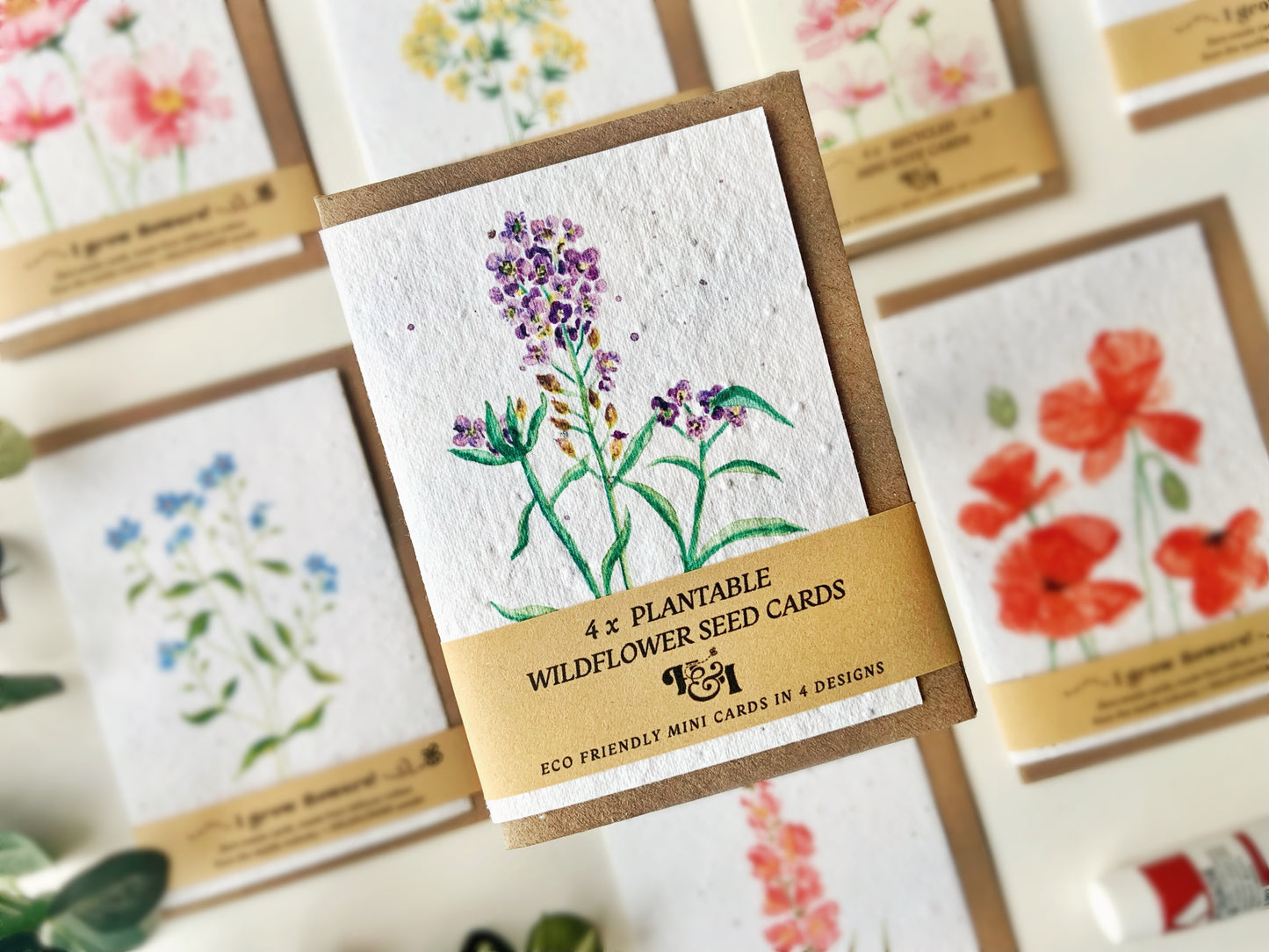 4 Floral Mini Plantable Greetings Cards