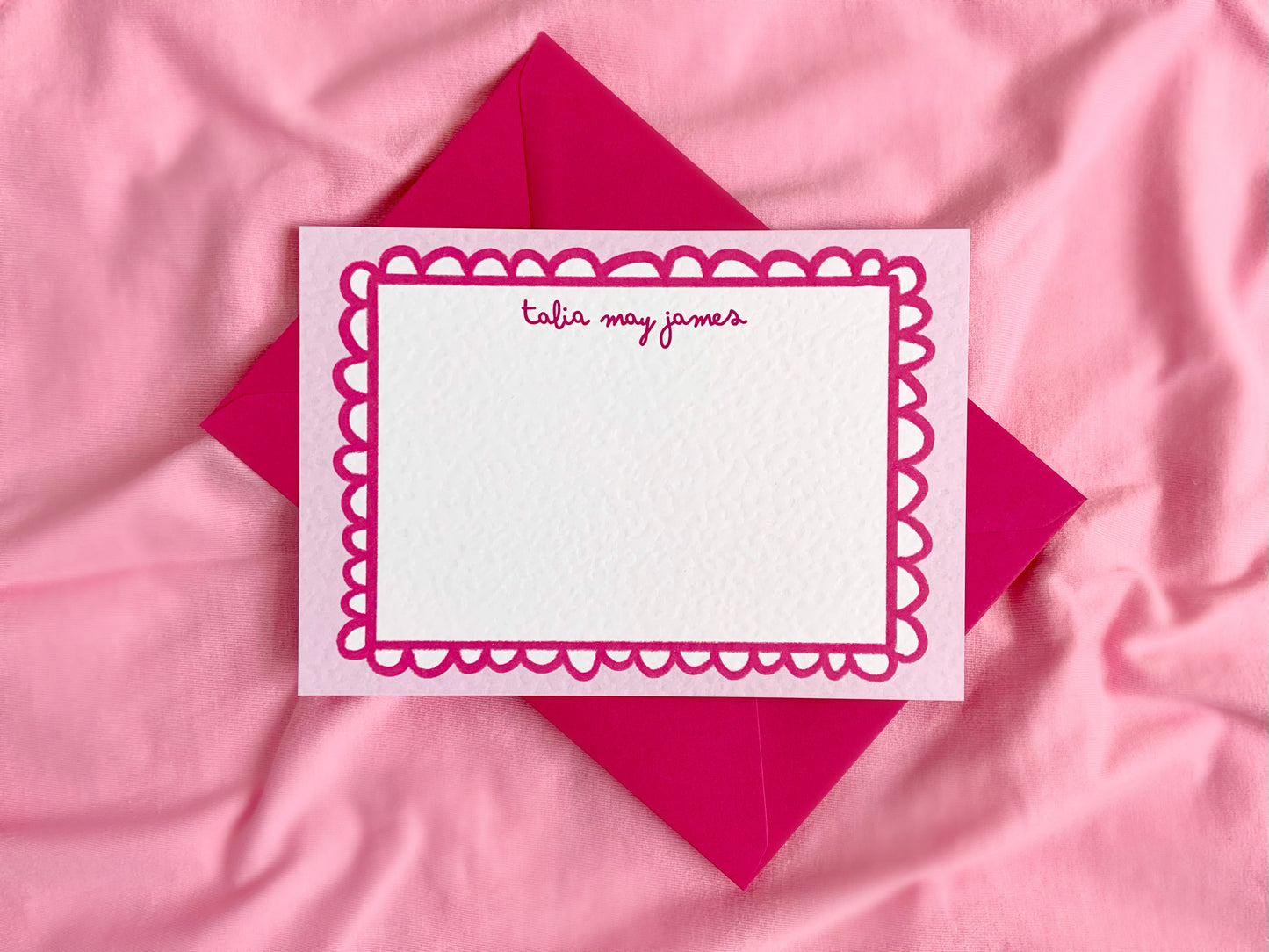 fun pink notecards with personalised name at the top, 2000s theme notecards personalised stationery gift