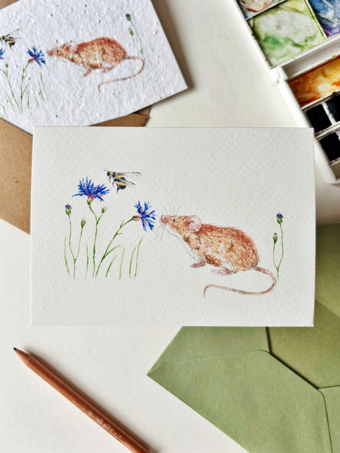 Mouse & Cornflower Card