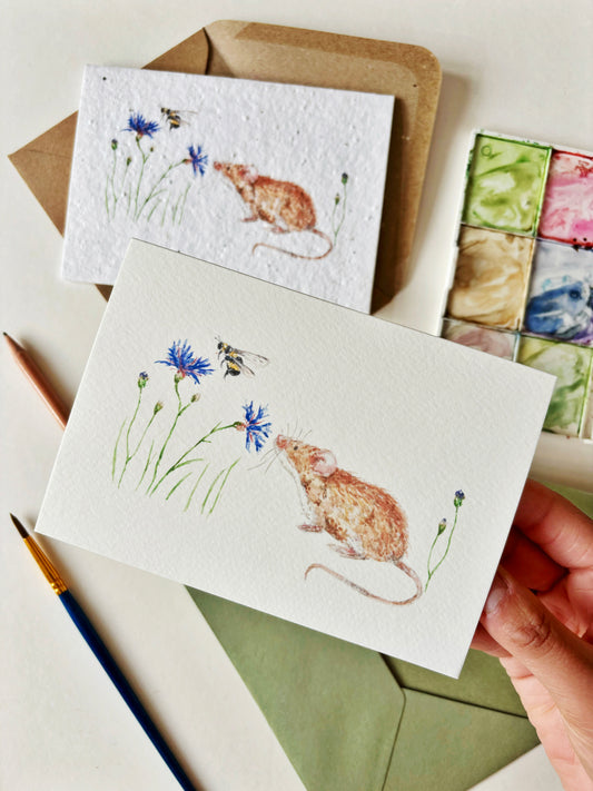 Mouse & Cornflower Card