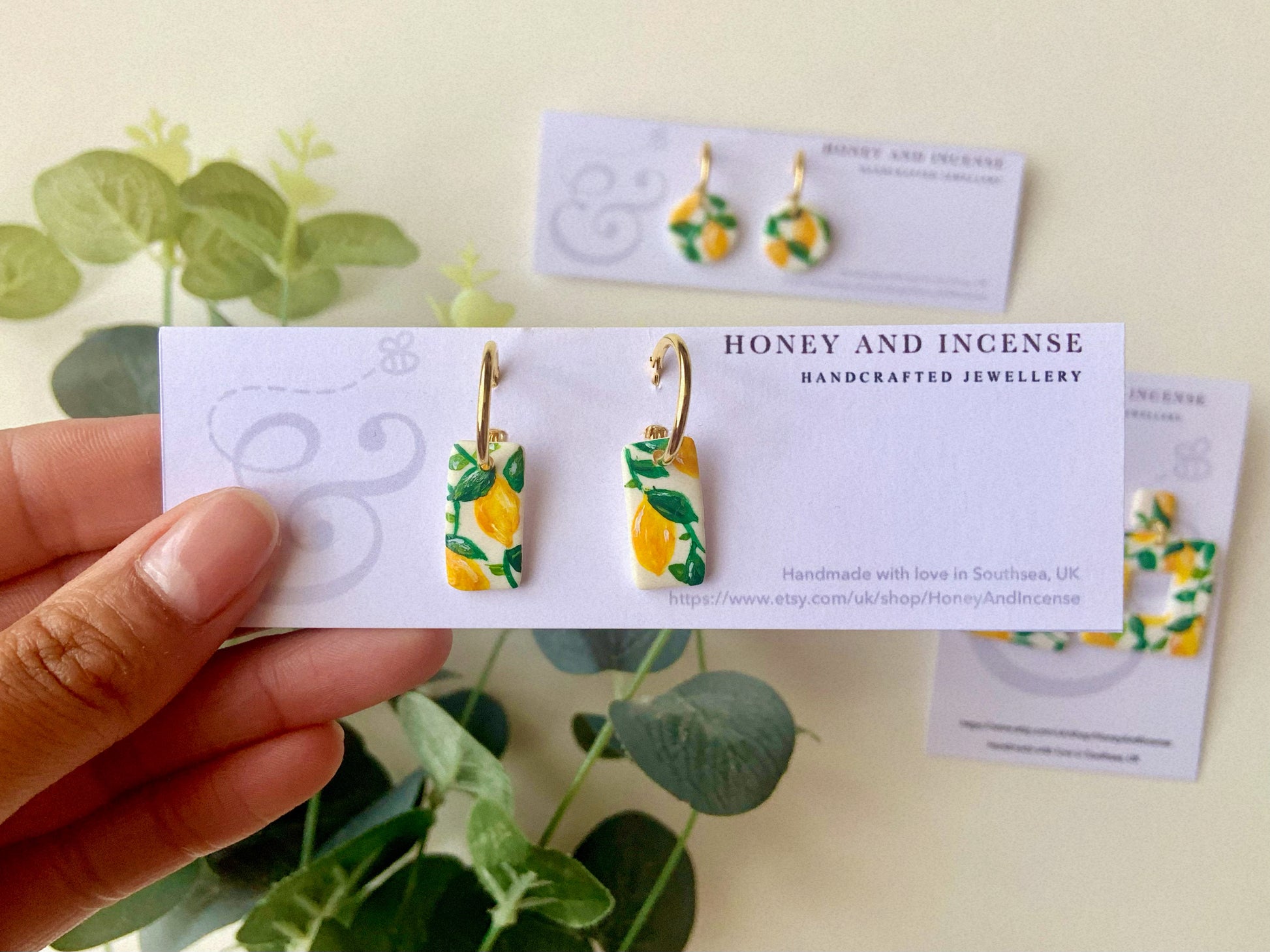 hand painted lemon huggie hoop earrings