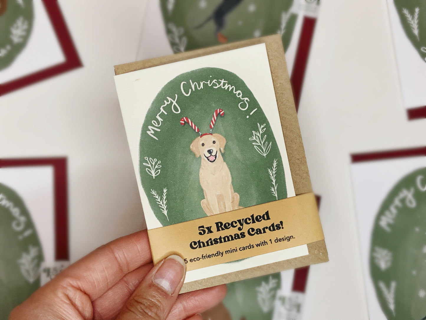 5 Mini Recycled Dog Christmas Cards