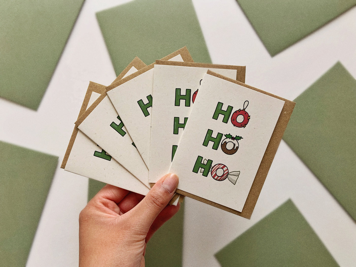 5 Mini Recycled Ho Ho Ho Cards