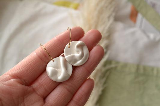 faux silk earrings, polymer clay minimalist earrings white silk hoops