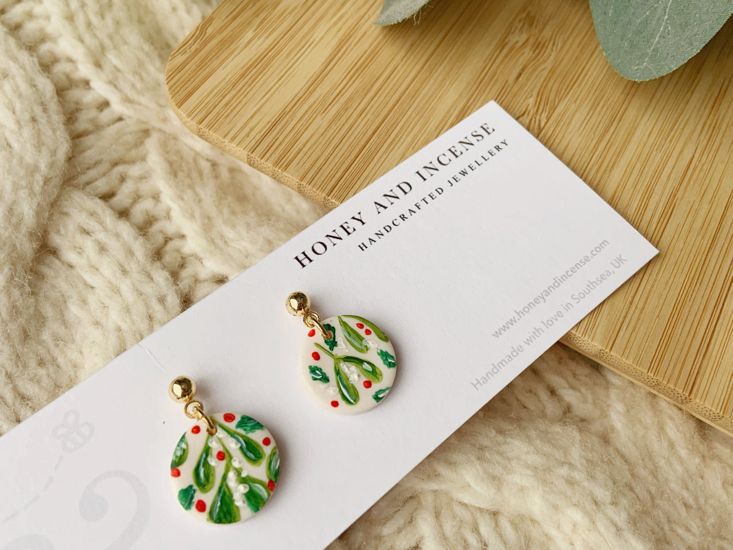 Mistletoe Painted Earrings