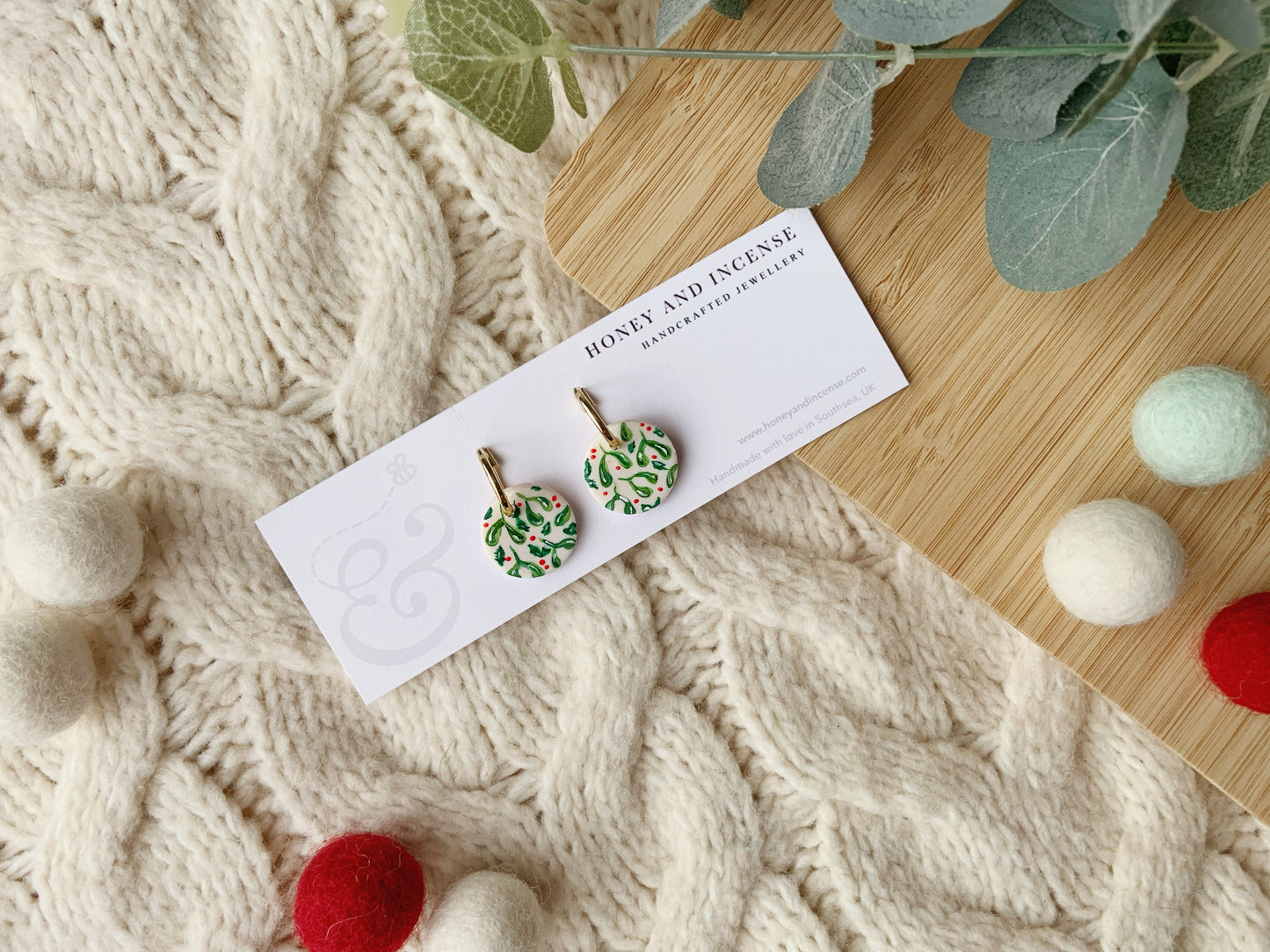 Mistletoe Painted Earrings