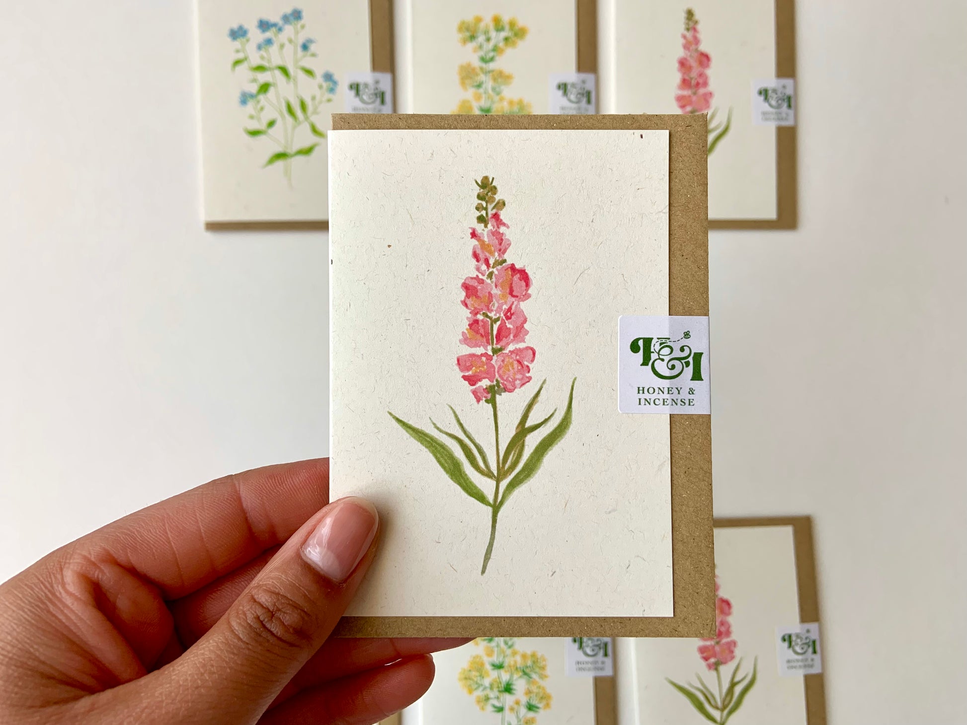 pink snapdragon mini recycled card